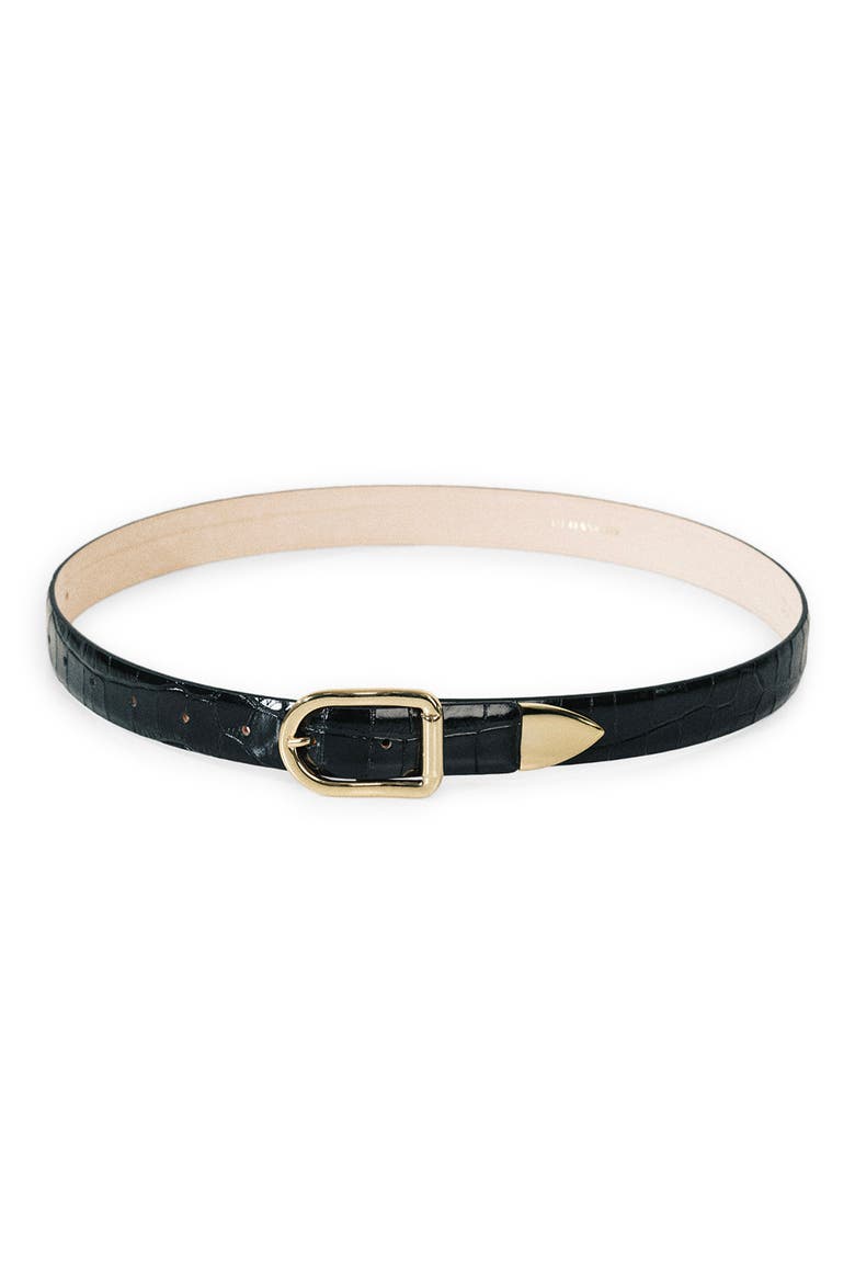 Mija Croc-Embossed Leather Belt, Alternate, color, BLACK CROCO/ GOLD