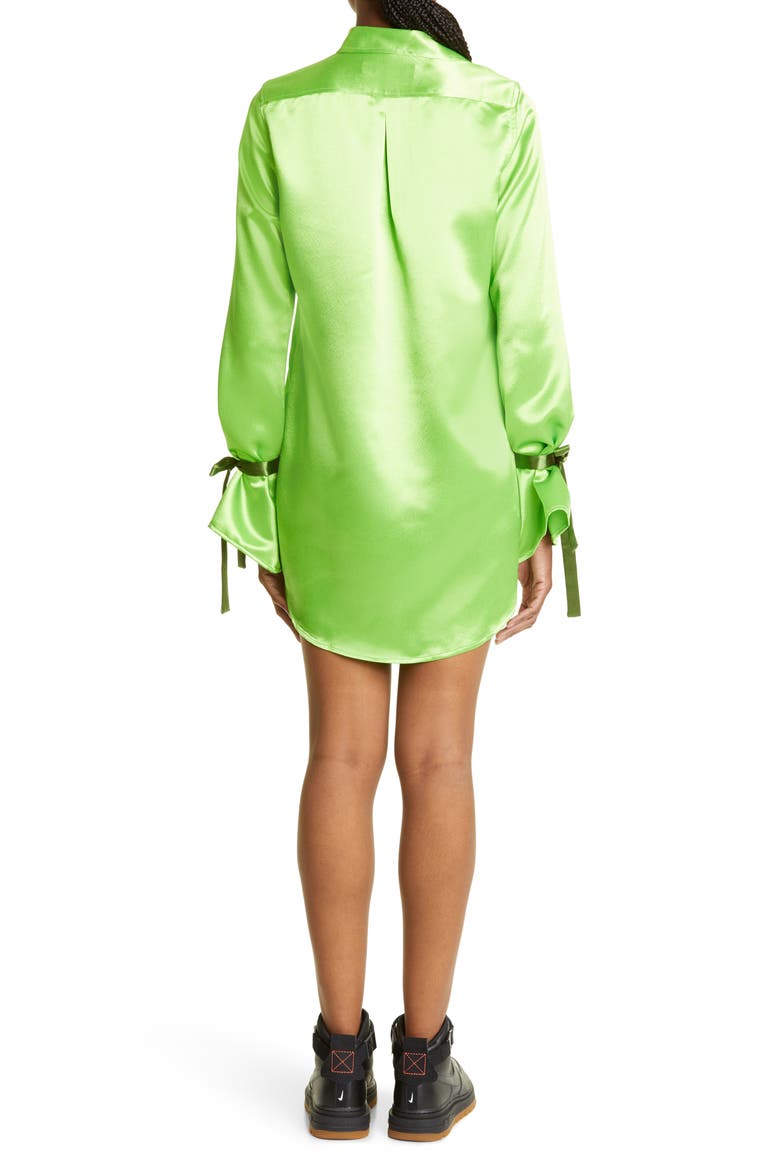 Michelle Long Sleeve Satin Mini Shirtdress, Alternate, color, GREEN