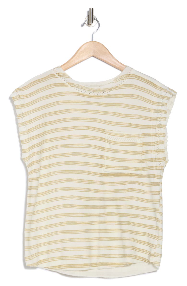 Democracy Stripe Cap Sleeve Pocket Sweater, Alternate, color, Off White / Taupe