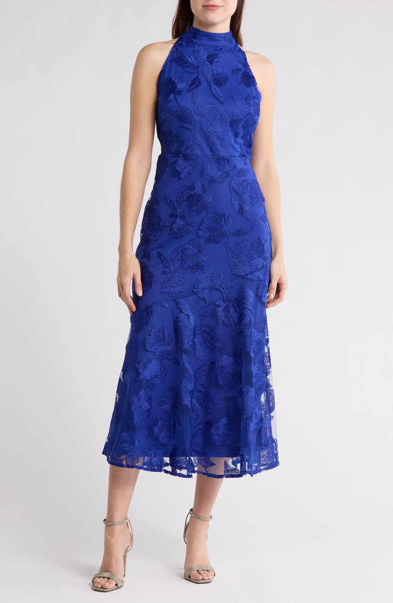 Sam Edelman Leafy Embroidered Sheath Maxi Dress, Main, color, Cobalt