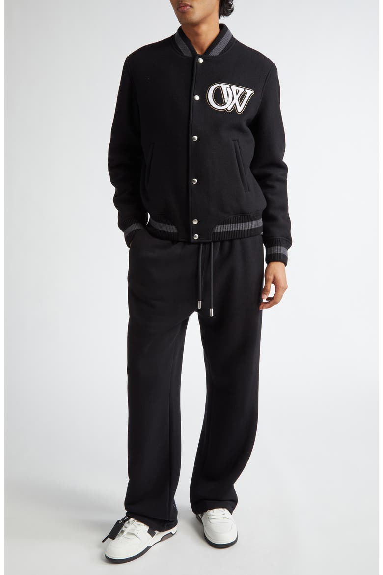 Varsity Wool Blend Bomber Jacket, Alternate, color, BLACK WHITE