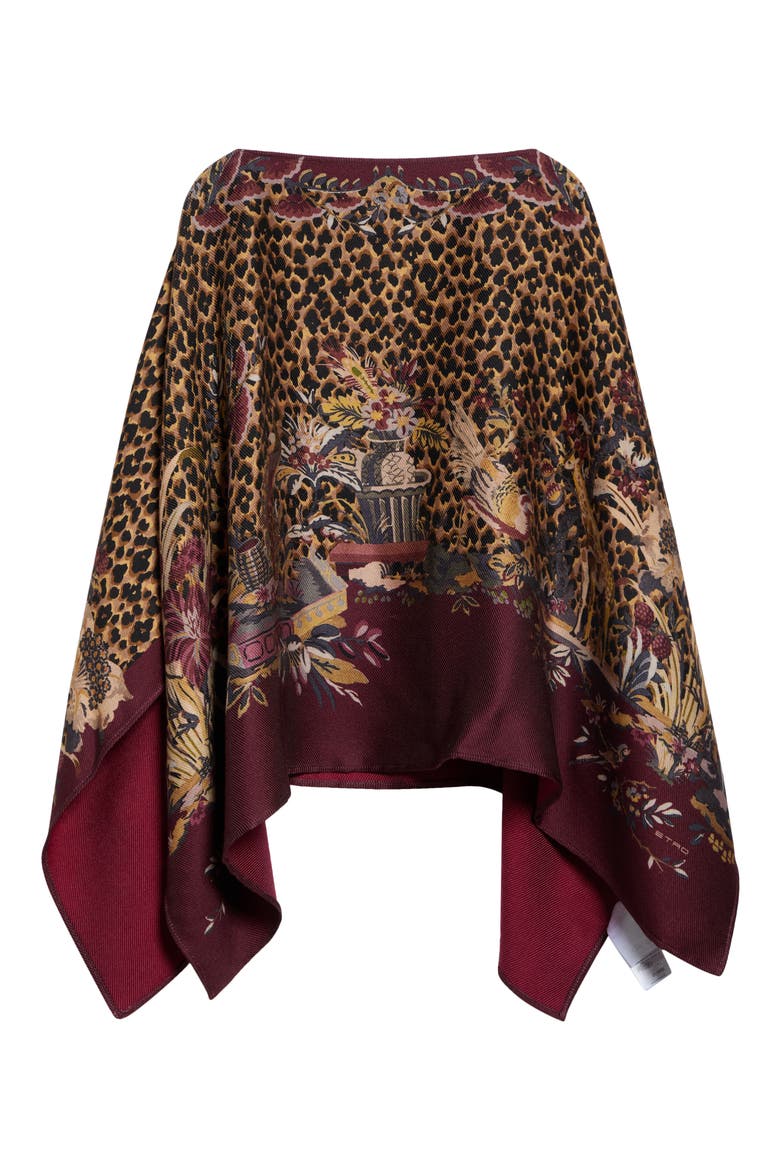 Wool Poncho, Main, color, BURGUNDY
