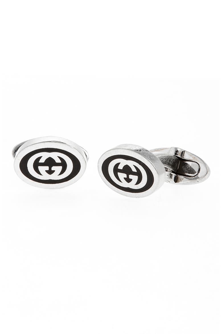 Interlocking GG Sterling Silver Cuff Links, Main, color, SILVER