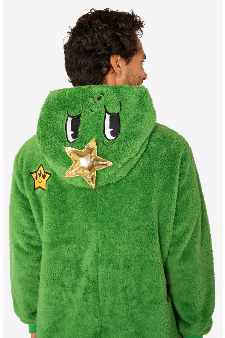 Merry Jinglejoy Hooded Fleece Jumpsuit, Alternate, color, GREEN