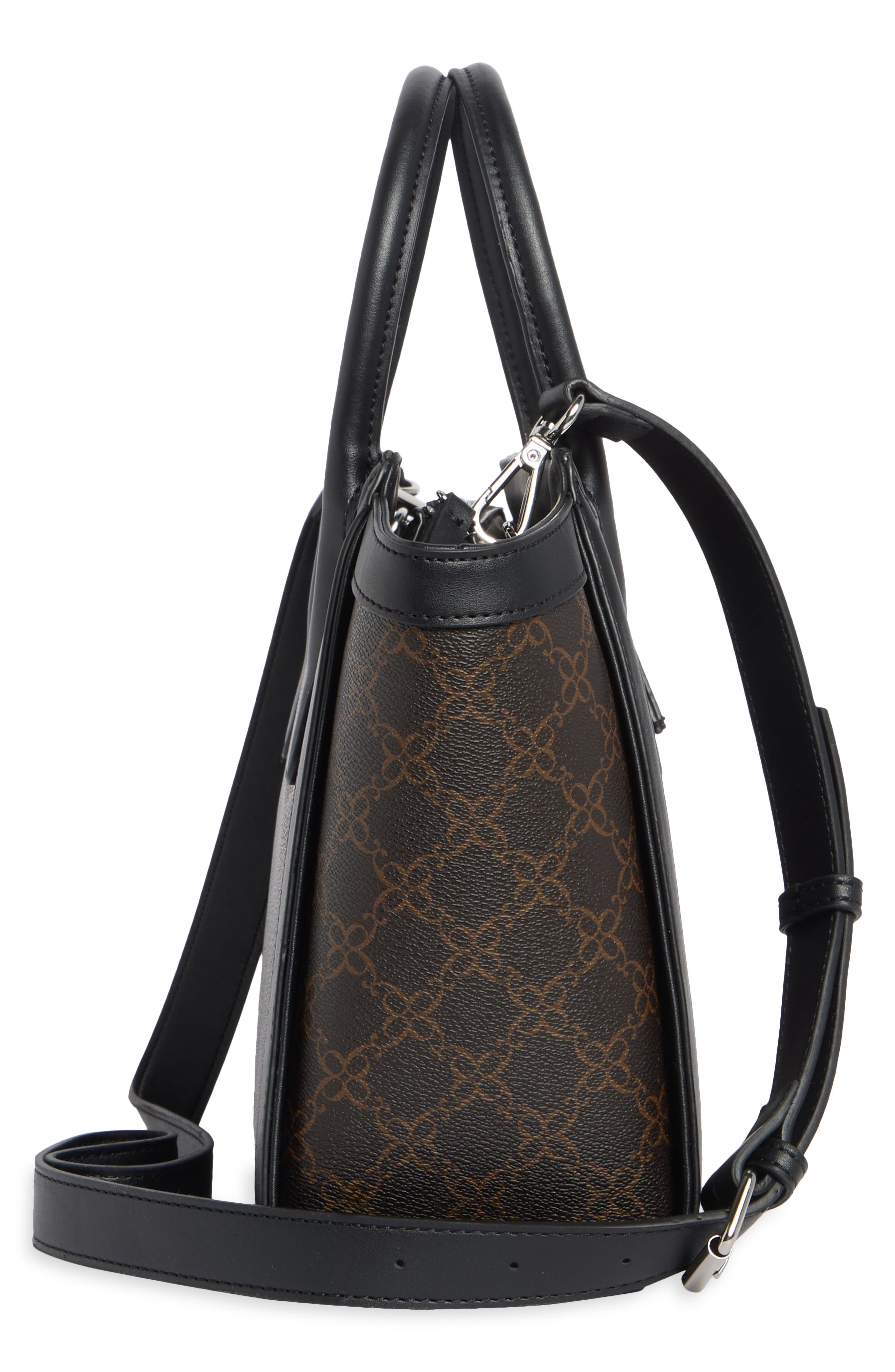 Aziel Signature Coated Canvas Satchel, Alternate, color, BROWN LOGO/ BLACK