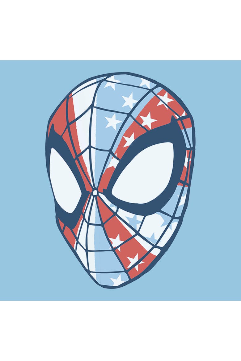 Boy's Marvel Spider-Man American Flag Mask  Graphic T-Shirt, Alternate, color, Light Blue