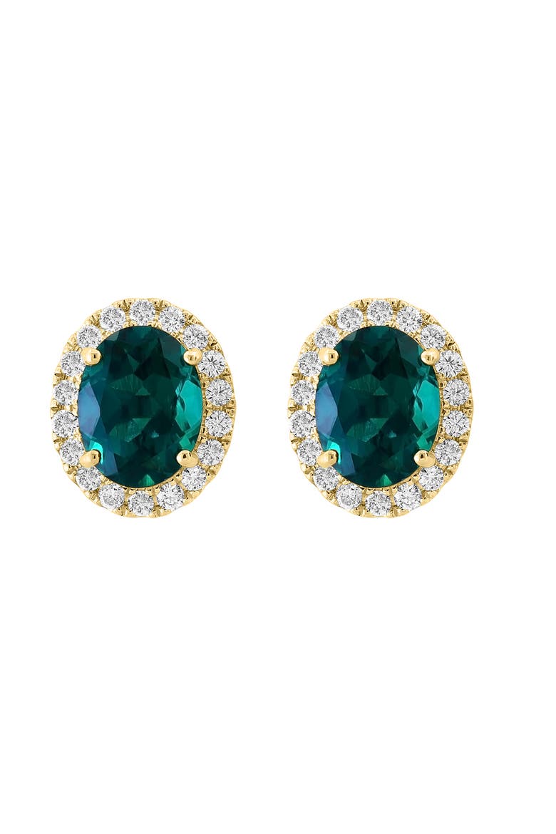 14K Yellow Gold Lab Grown Diamond & Lab Grown Emerald Oval Stud Earrings, Alternate, color, 14K Yellow Gold