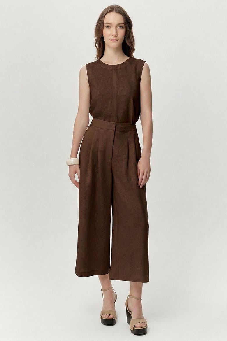 Owen Pocket Zipper Culotte Linen Pants, Alternate, color, Brown