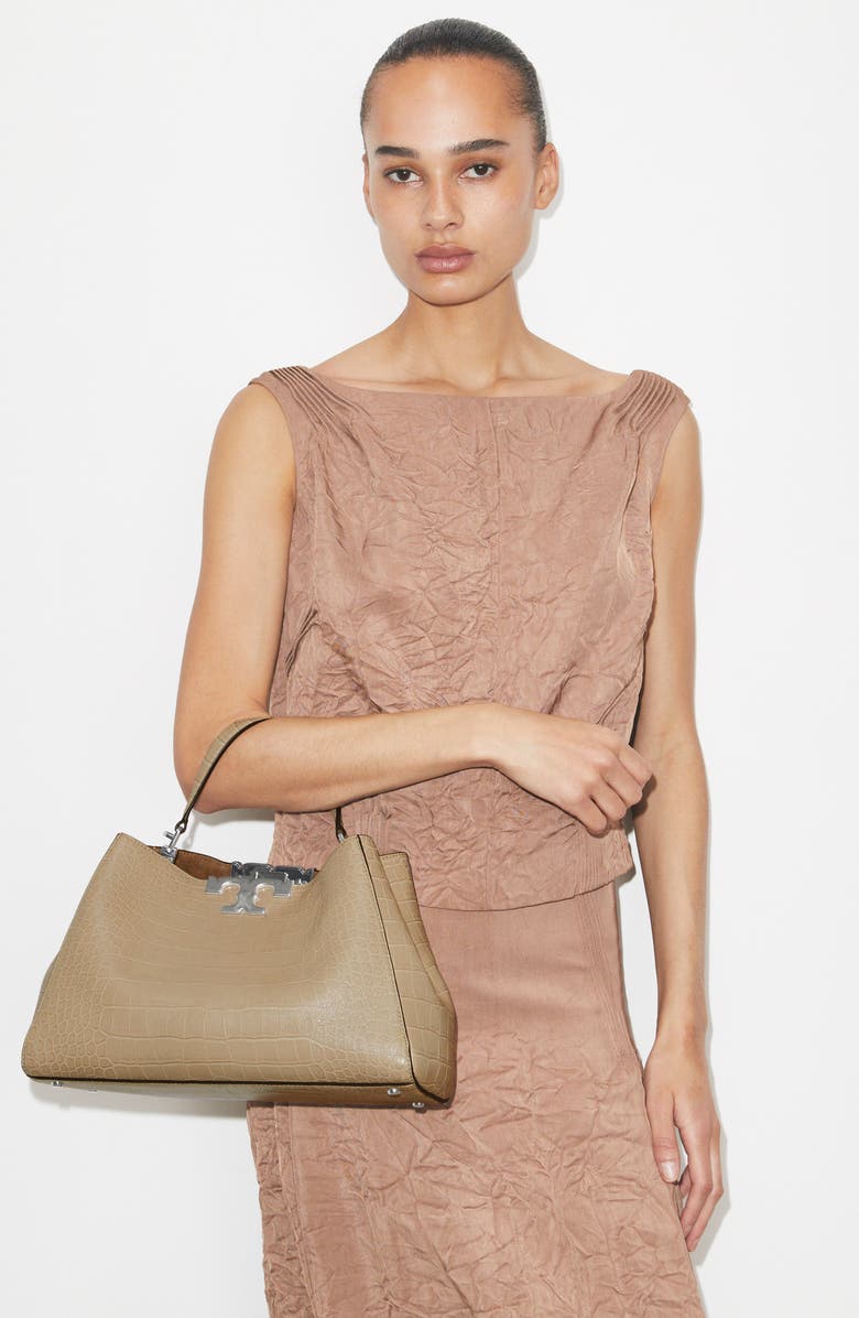 Tory Burch Eleanor Soft Embossed Leather Satchel, Alternate, color, Light Hickory