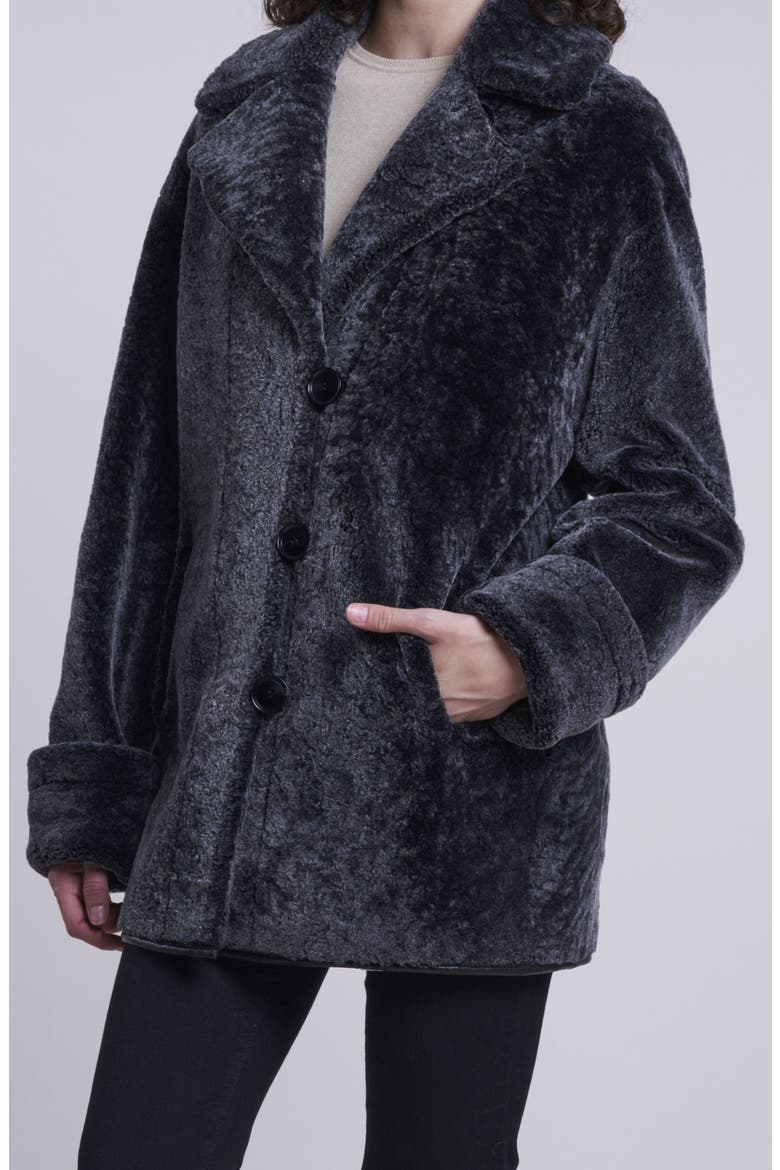 Oversize Genuine Shearling & Leather Jacket, Main, color, CHARCOAL