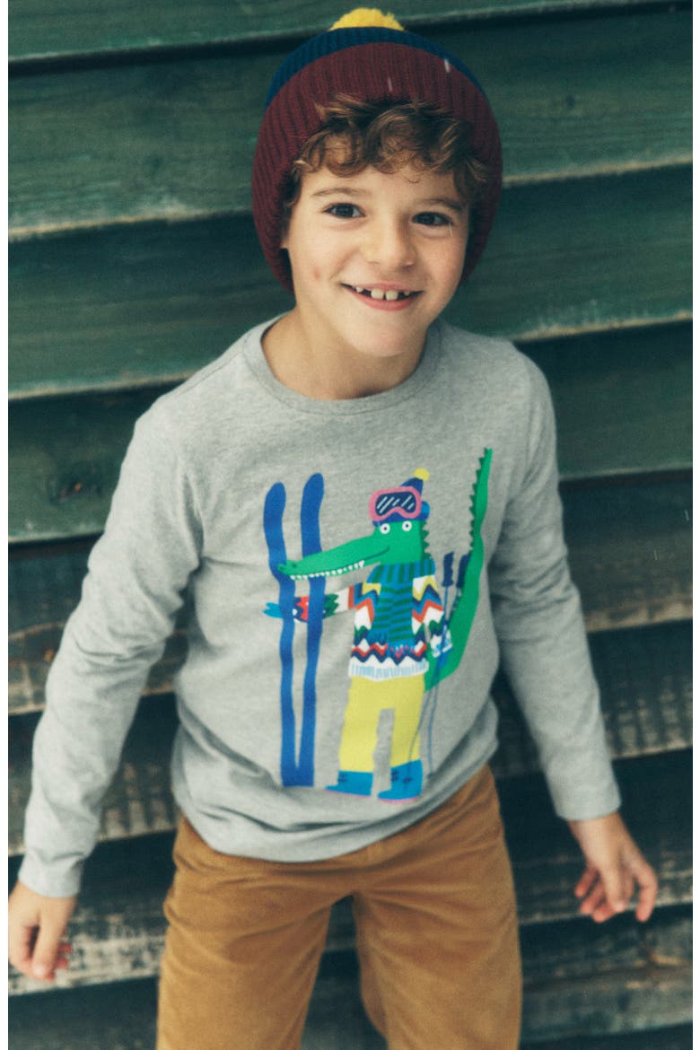 Kids' Crocodile Graphic T-Shirt, Alternate, color, GREY MARL SKIING CROC