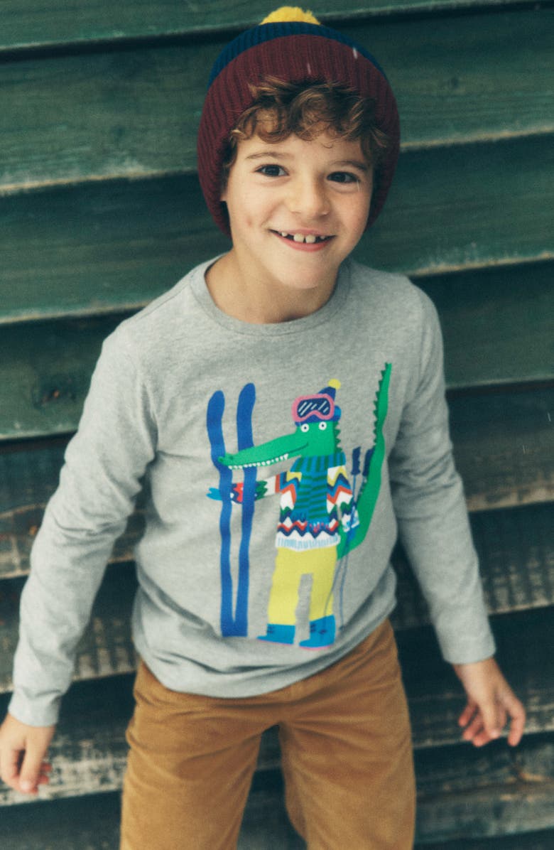 Boden Kids' Crocodile Graphic T-Shirt, Alternate, color, Grey Marl Skiing Croc