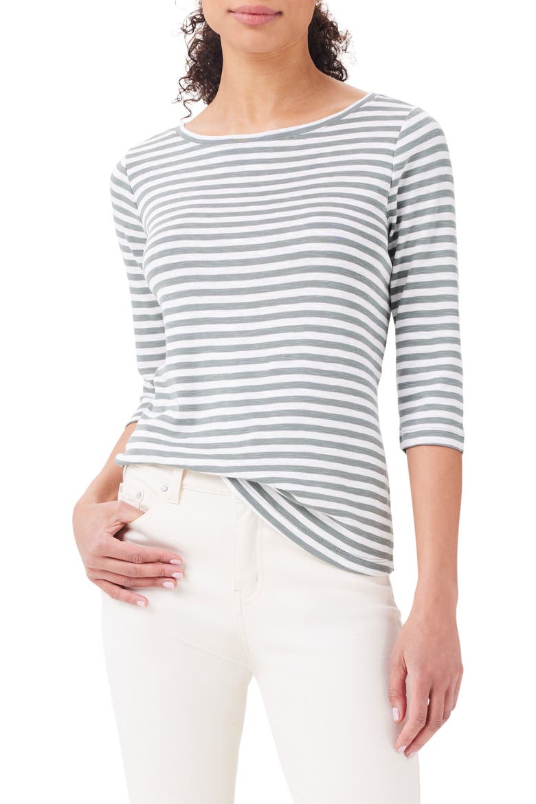 Stripe Boat Neck Cotton T-Shirt, Main, color, GREEN MULTI