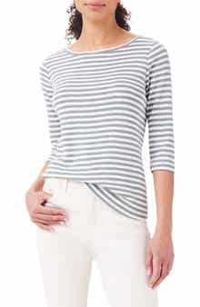 Stripe Boat Neck Cotton T-Shirt