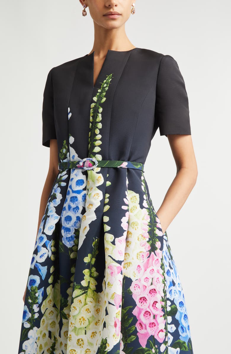 Oscar de la Renta Foxglove Dégradé Belted Faille Fit & Flare Dress, Alternate, color, Night Sky Multi