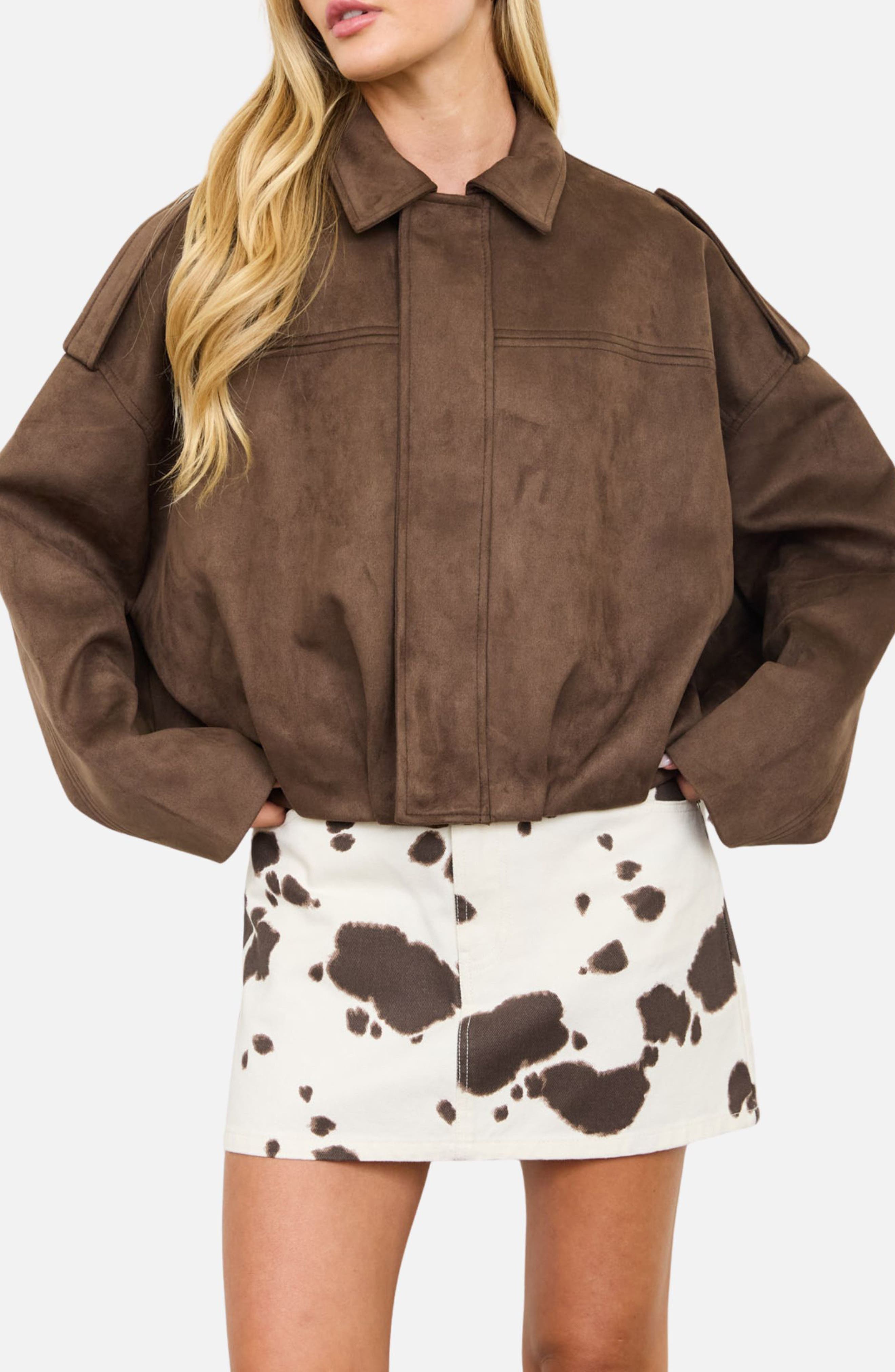 Faux Suede Epaulet Cropped Jacket