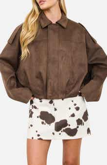 Faux Suede Epaulet Cropped Jacket