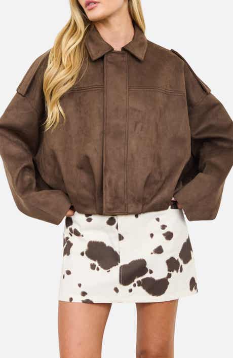 Faux Suede Epaulet Cropped Jacket
