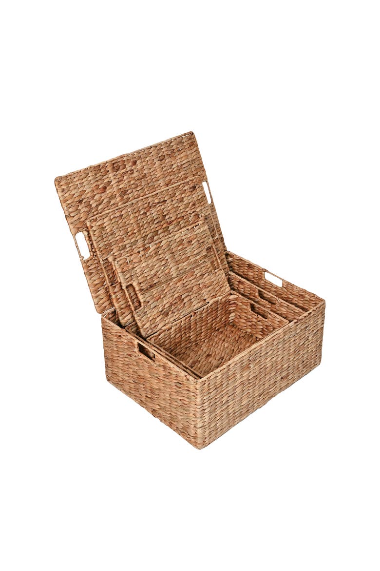 Brooks Classic Farmhouse Woven Hyacinth Rectangular Storage Baskets with Lids and Handles, Alternate, color, Natural