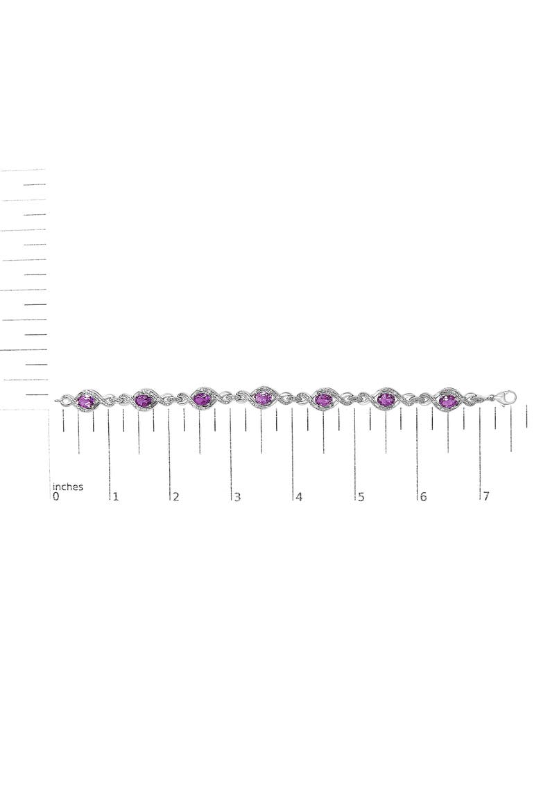 Silver 1/10 Cttw Diamond and 7X5MM Oval Amethyst Cross Tennis Bracelet, Alternate, color, White