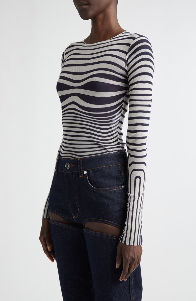 Jean Paul Gaultier Re-Edition Body Morphing Trompe l'Oeil Long Sleeve Mesh Top, Alternate, color, Ecru/ Navy