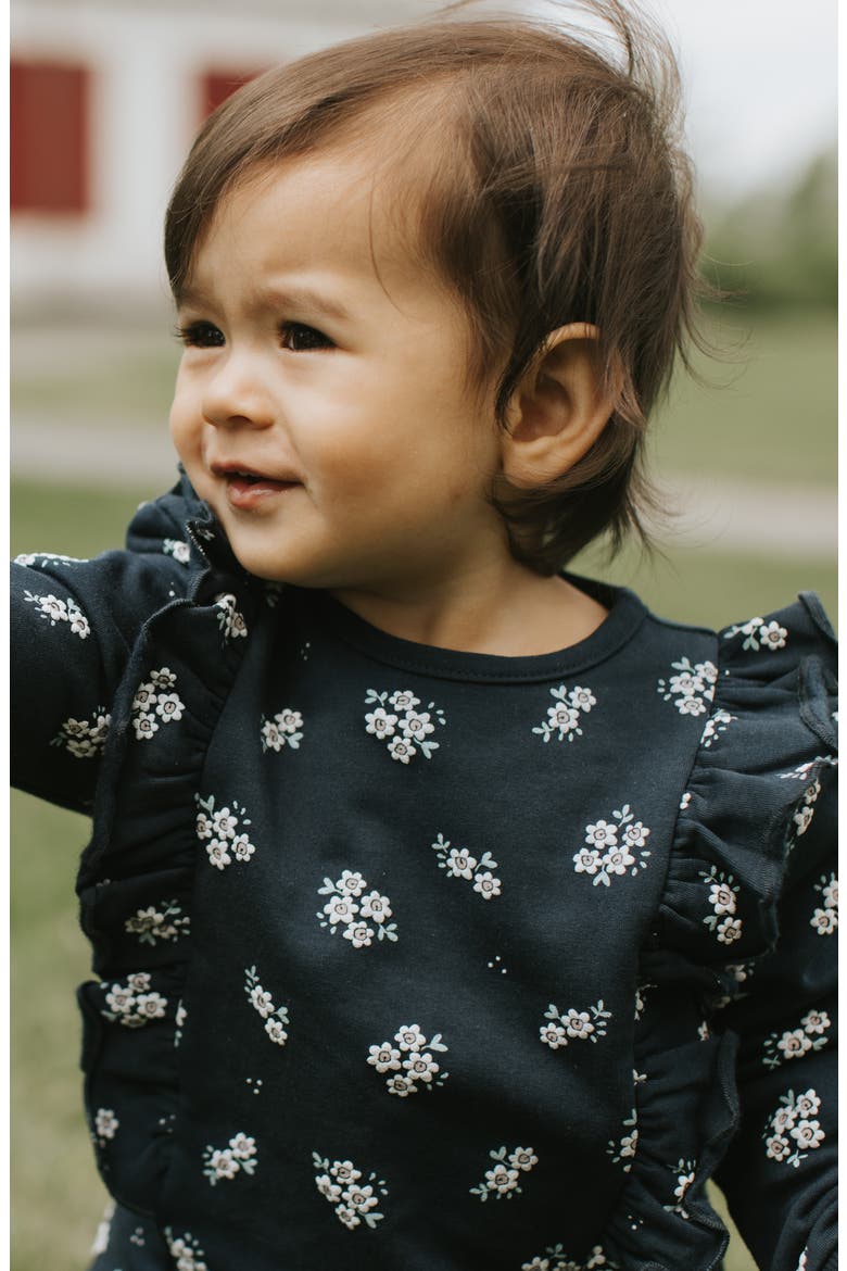 Floral Print Ruffle Fleece Sweatshirt & Joggers Set, Alternate, color, NAVY