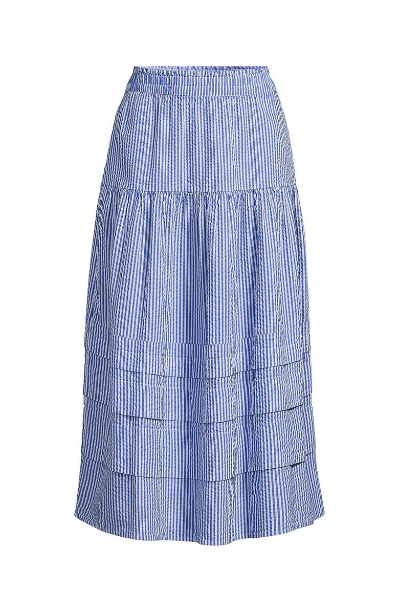 Lands' End Seersucker Pull On Midi Skirt, Alternate, color, Clear Blue/White Stripe