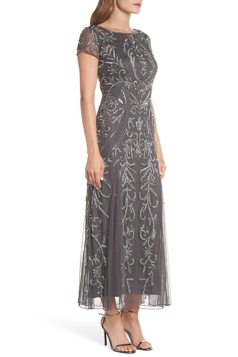 Embellished Mesh Gown, Alternate, color, SMOKE