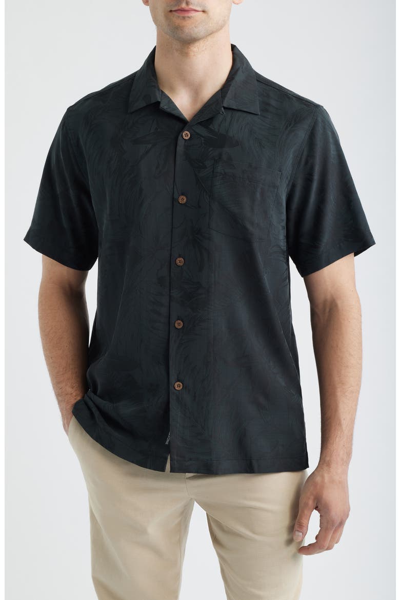 Botanic Loom Coastal Ease Botanic Loom IslandZone® Camp Shirt, Main, color, BLACK