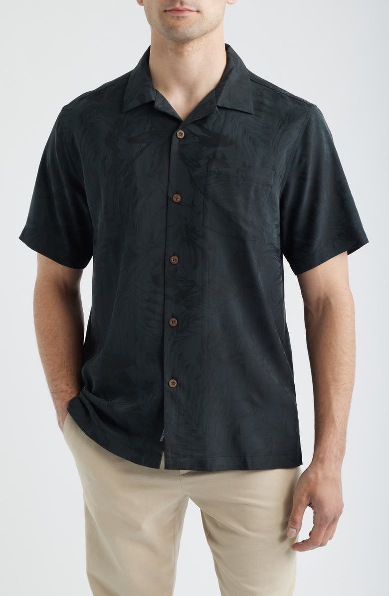 Tommy Bahama Botanic Loom Coastal Ease Botanic Loom IslandZone<sup>®</sup> Camp Shirt, Main, color, Black