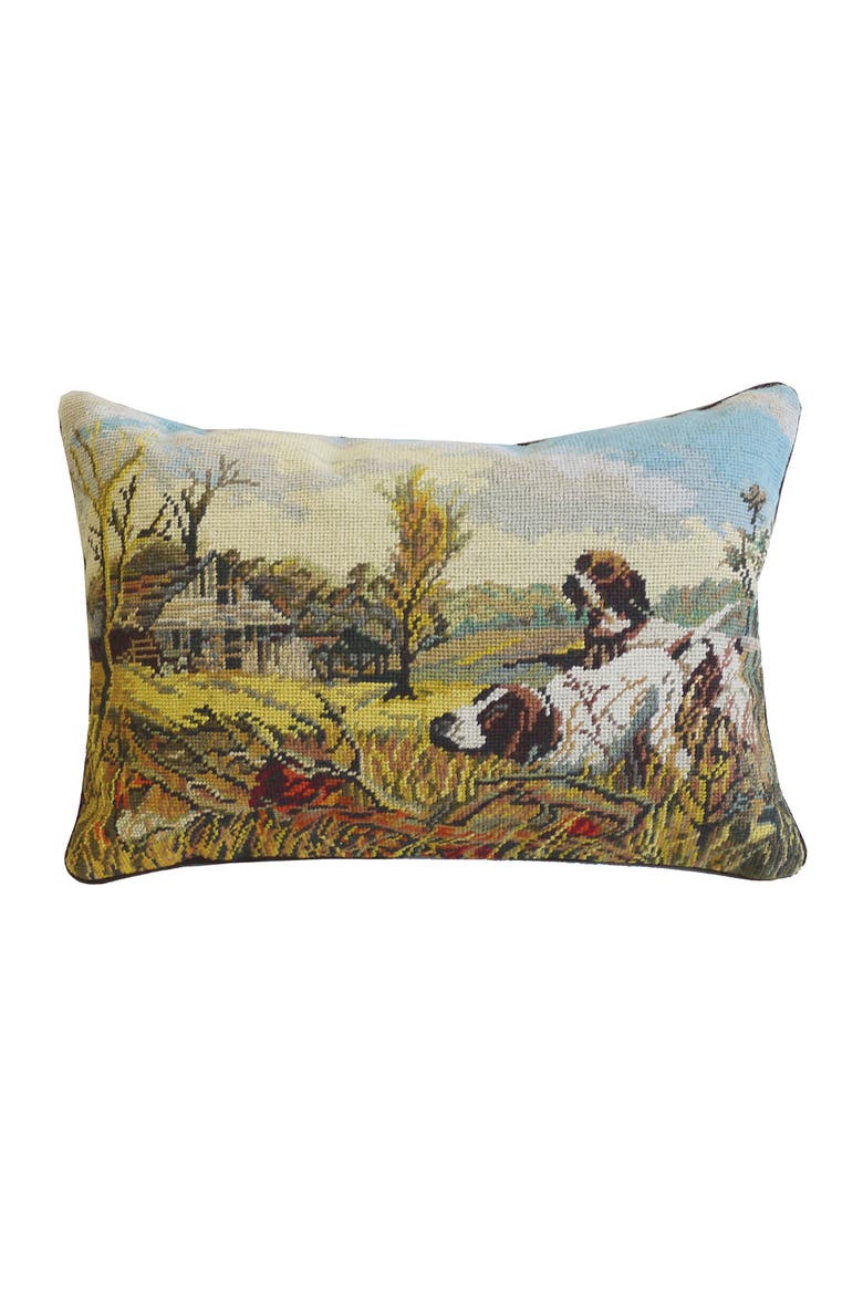 Irish Setter Puppy Dogs on Homestead Farm Needlepoint Decorative Accent Pillow, Main, color, Yellow