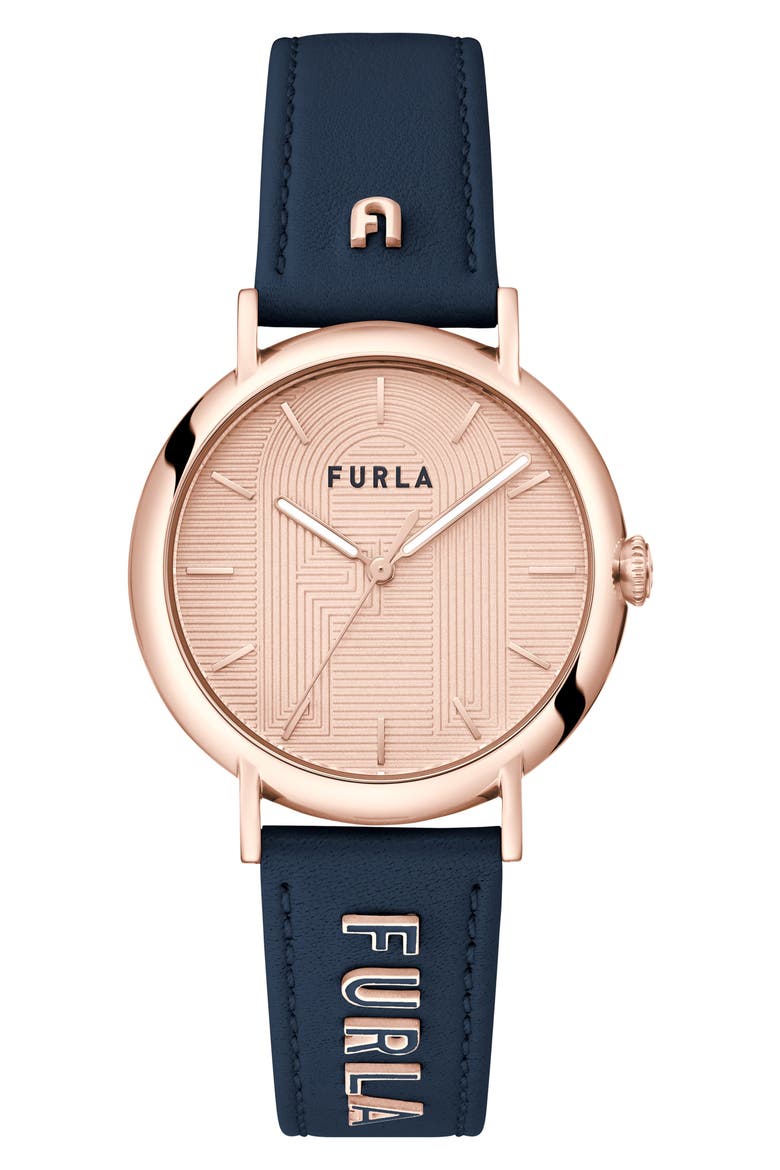 Easy Shape Leather Strap Watch, 38mm, Main, color, ROSE GOLD/ ROSE GOLD/ BLUE