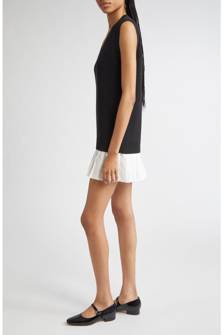 Indiana Mixed Media Cotton Blend Minidress, Alternate, color, BLACK/ WHITE