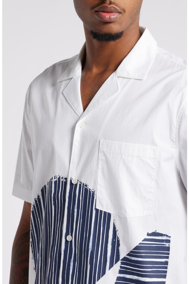House of Aama Hatch Camp Shirt, Alternate, color, WHITE- NAVY BATIK GRAPHIC