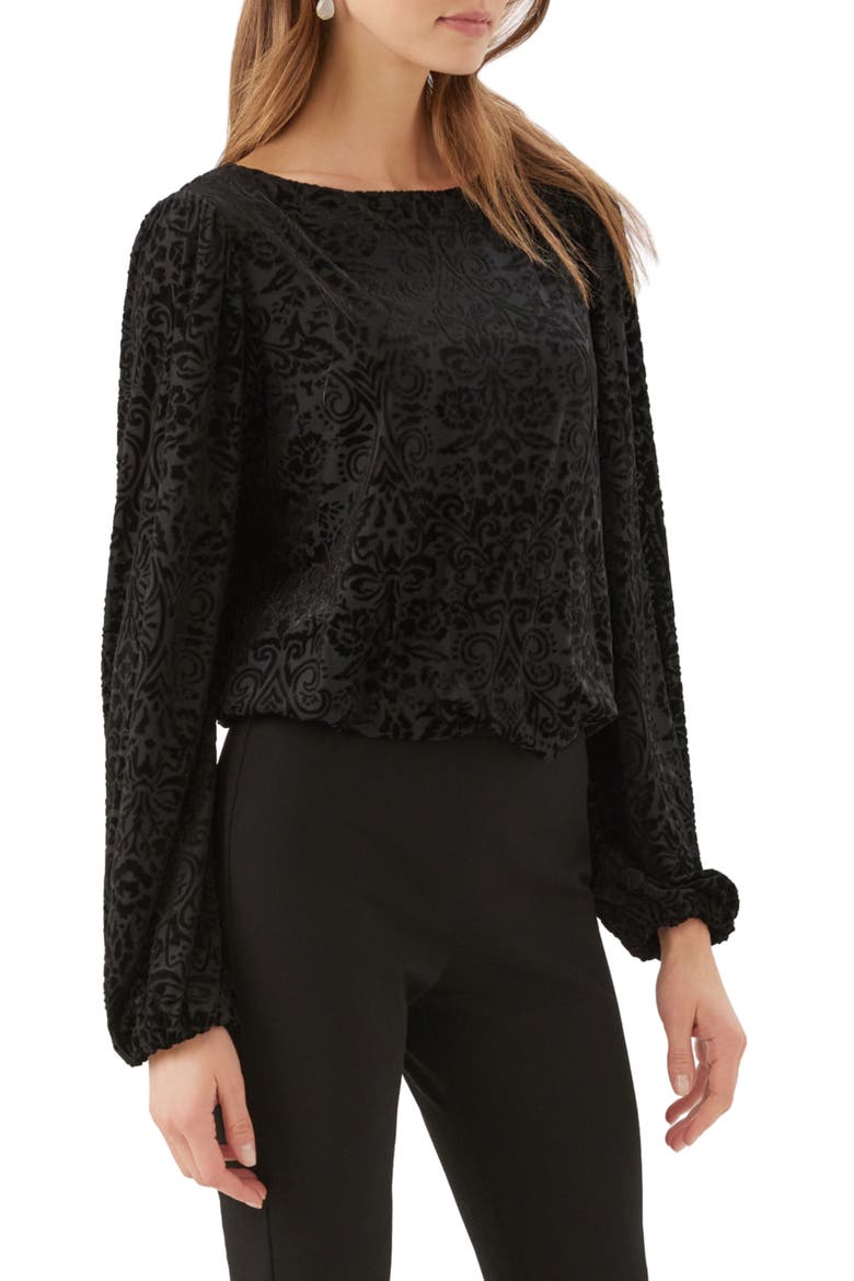 Velvet Burnout Boatneck Top, Alternate, color, BLACK