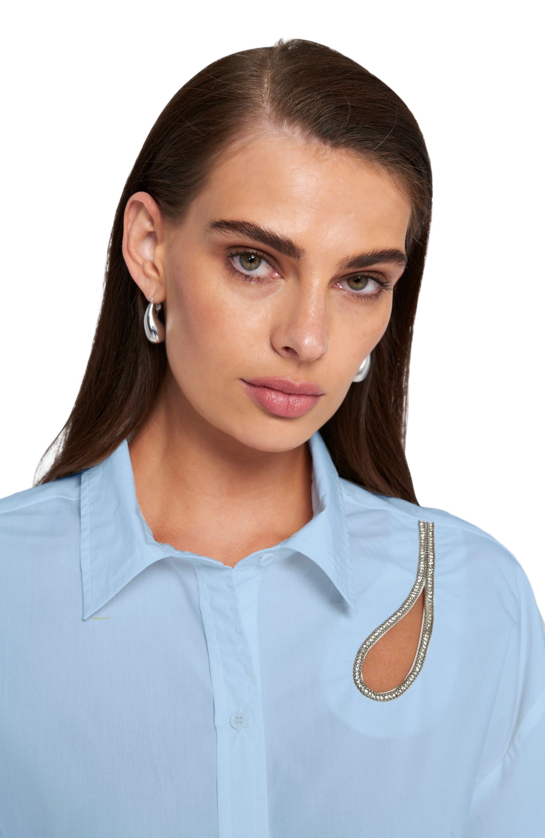 Rhinestone Trim Cutout Shirt Button Down Top - image 2