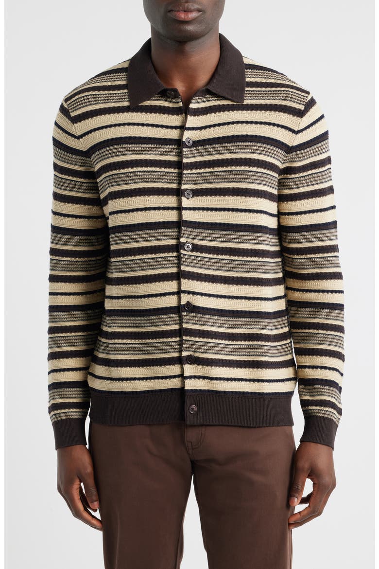 Nolan 6686 Stripe Organic Cotton Polo Cardigan, Main, color, DUSKY PORT