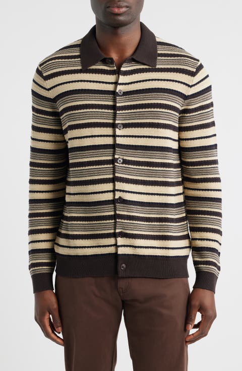 Nolan 6686 Stripe Organic Cotton Polo Cardigan