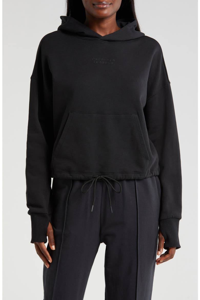 Relaxed Crop Hoodie, Main, color, BLACK