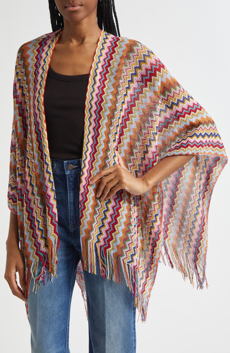 Missoni Metallic Zigzag Knit Cape, Alternate, color,