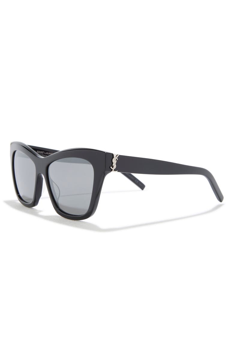 Saint Laurent 56mm Cat Eye Sunglasses, Alternate, color, Black Black Silver