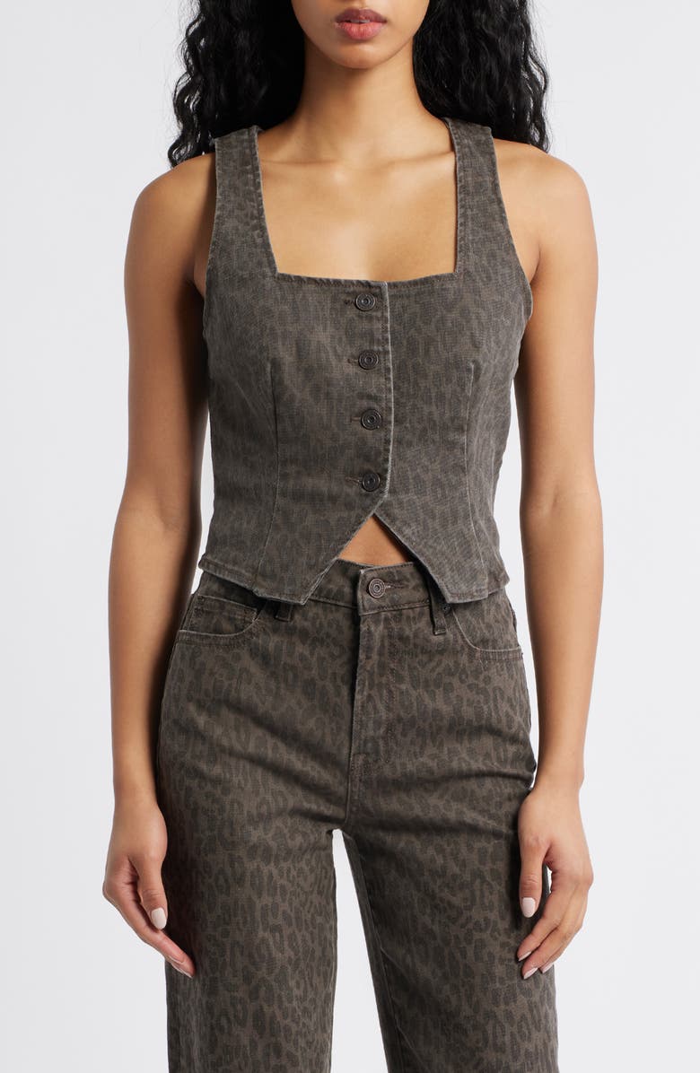 HIDDEN JEANS Cheetah Print Denim Vest, Main, color, Brown