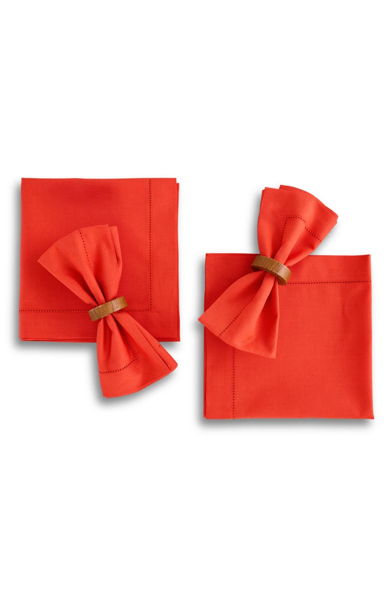 Solino Home Linen Dinner Napkins - Cotton Linen Hemstitch, 20" x 20" Inch, Main, color, Poppy Red