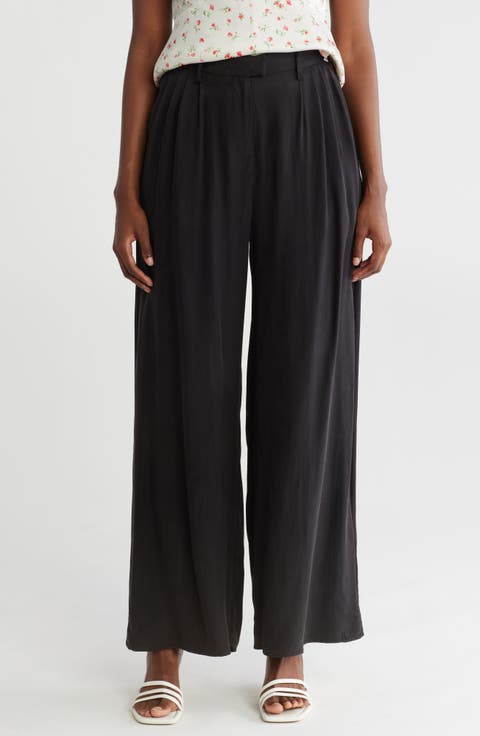 Pleated Wide Leg Satin Pants