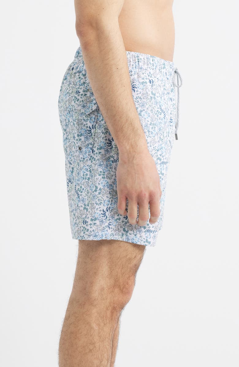 Vintage Summer Floral Stretch Volley Swim Trunks, Alternate, color, Blue