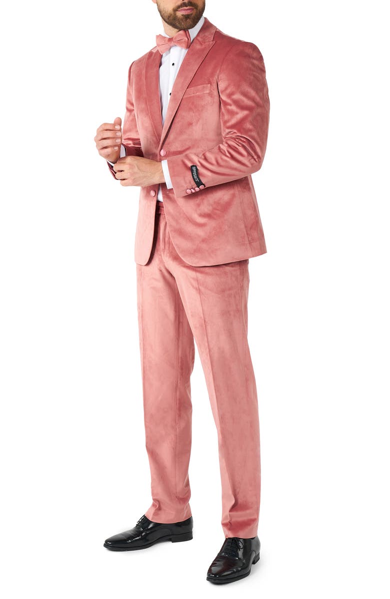 OppoSuits Vintage Pink Velvet Tuxedo & Bow Tie, Main, color, Pink