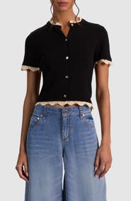 Alice + Olivia Ciara Crochet Trim Wool Blend Cardigan