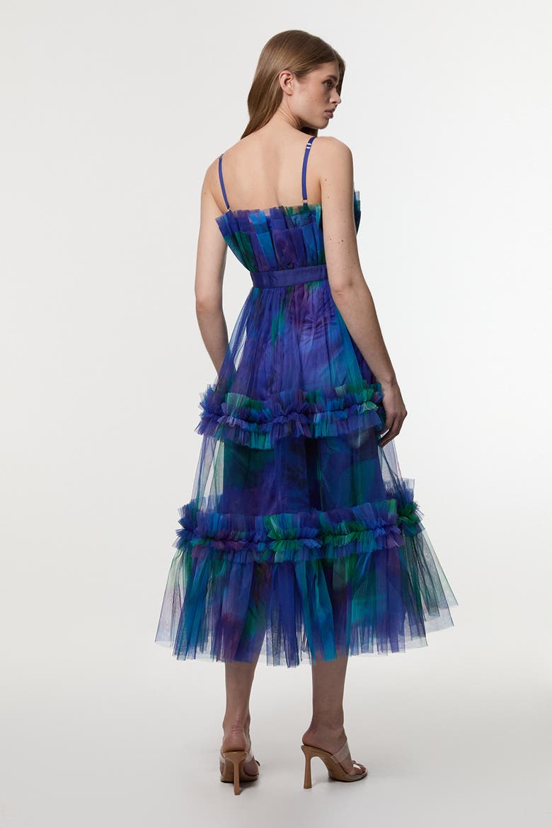 Dark Floral Bandeau Midi Dress, Alternate, color, Blue