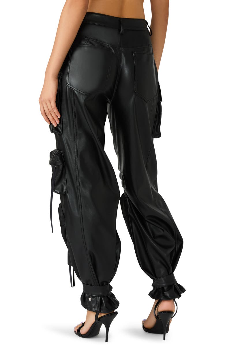 Steve Madden Duo Faux Leather Wide Leg Cargo Pants, Alternate, color, Black