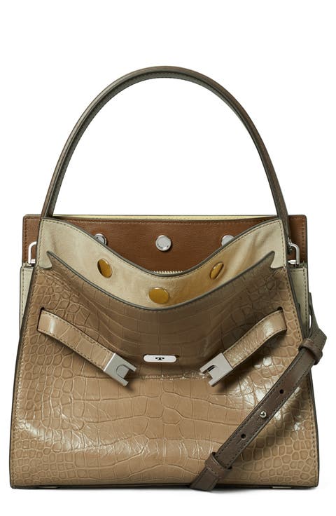 Small Lee Radziwill Croc Embossed Leather Double Bag